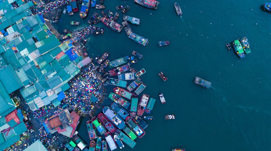 Tàu cá đậu san sát trên vịnh Hạ Long. Ảnh: Khải Phong