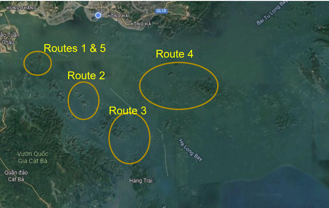 Bản đồ 5 tuyến tham quan vịnh Hạ Long.