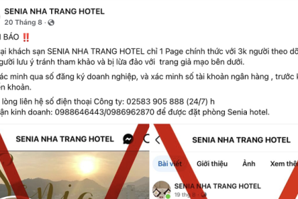 Một khách sạn ở TP Nha Trang đăng bài viết cảnh báo lừa đảo cho du khách trên mạng xã hội. Ảnh: Bùi Toàn